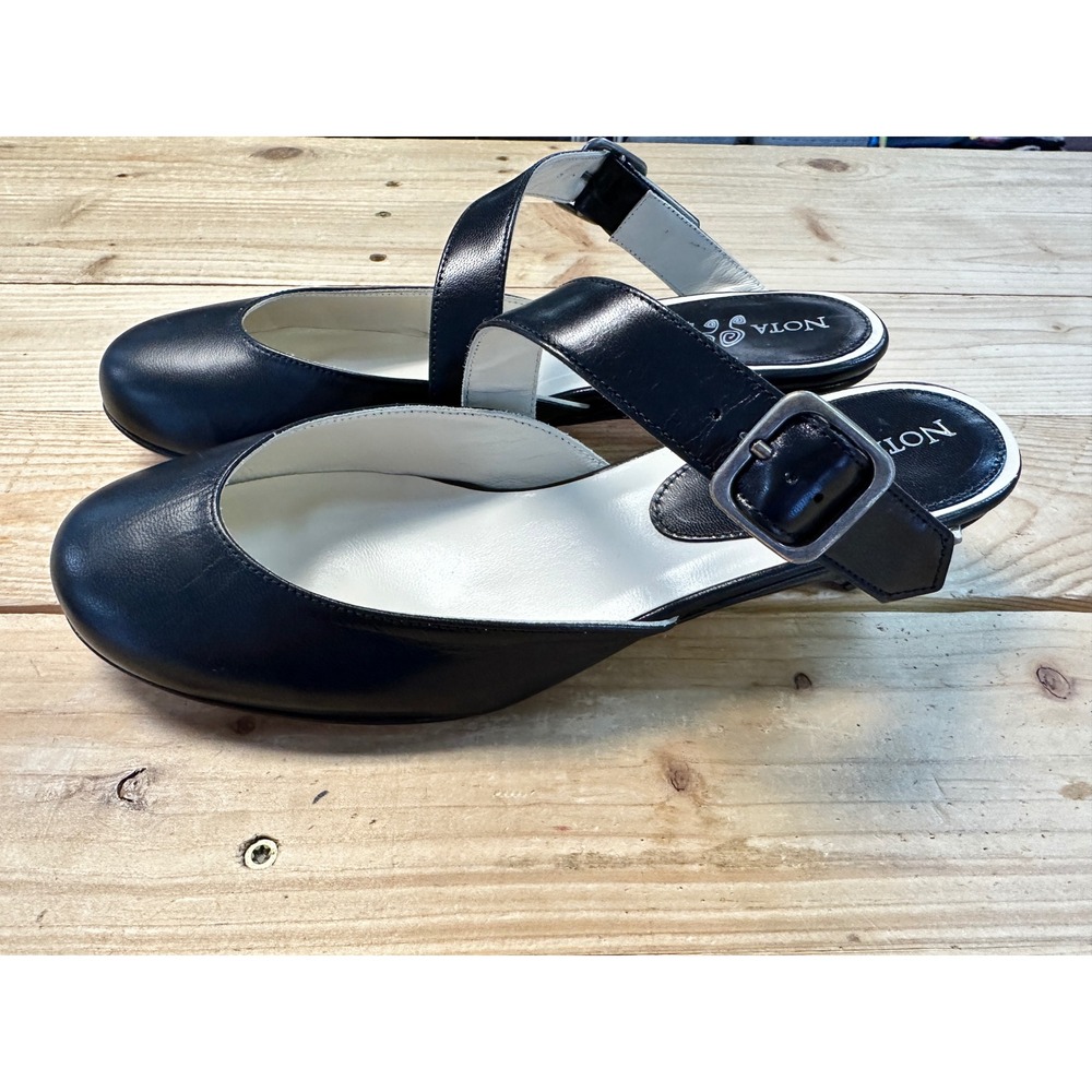 Nota Bene Black Leather Slingback Wedge Pumps Round Toe Made in Italy Womens 6